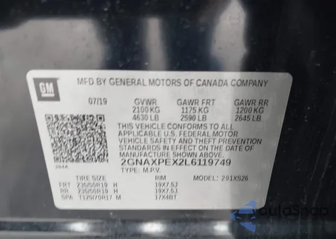 2020 Chevrolet Equinox Fwd Premier 2.0L Turbo из США, поврежденный, VIN 2GNAXPEX2L6119749